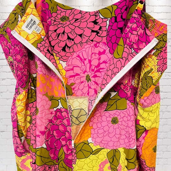 Unique Vintage Floral Dolly Romper Mini Short Dress Sleeveless Pockets Plus Size - Picture 8 of 12